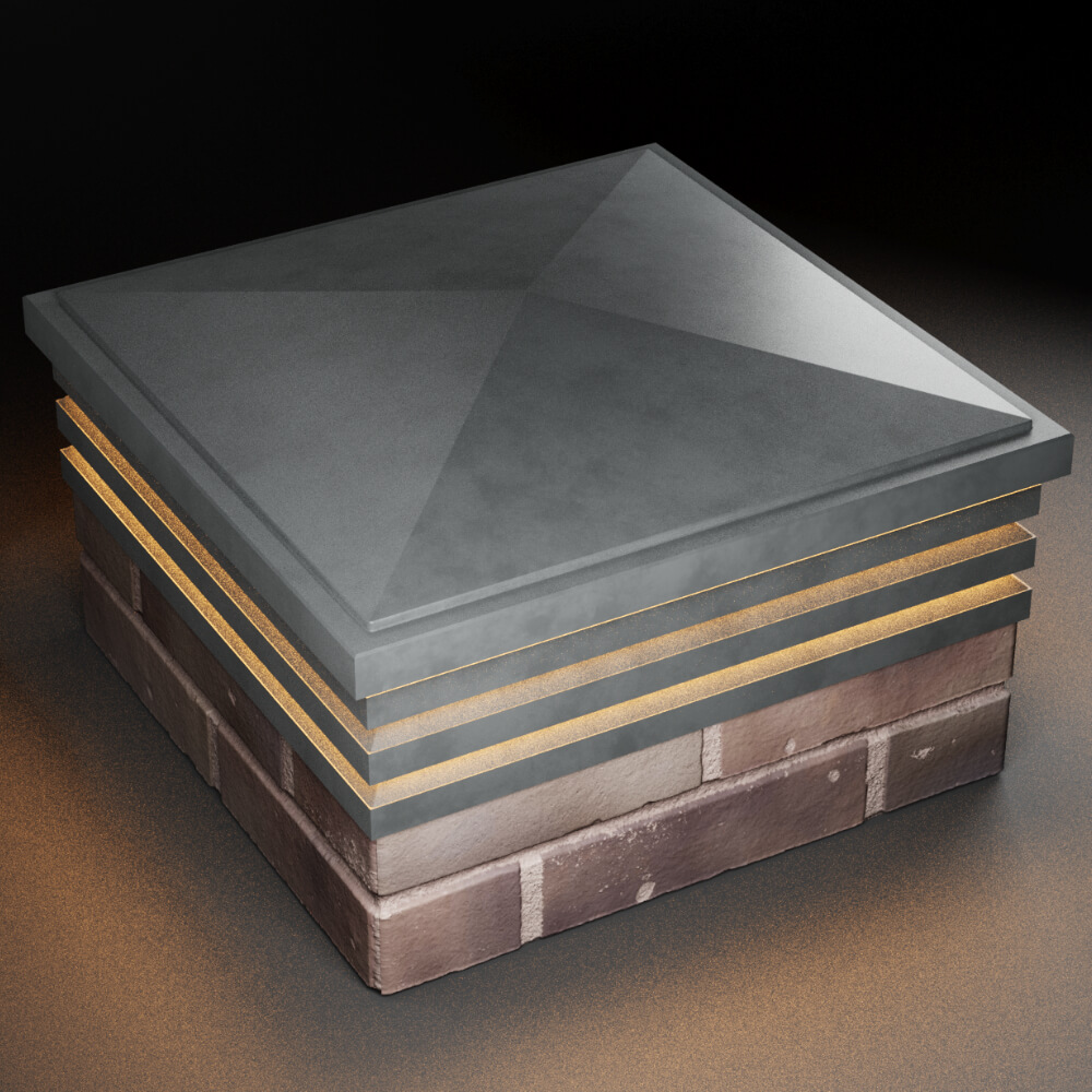 Колпак Zking Бона ХайТек Серый на столб 2х2 кирпича (513х513мм) с подсветкой в Бирске фото