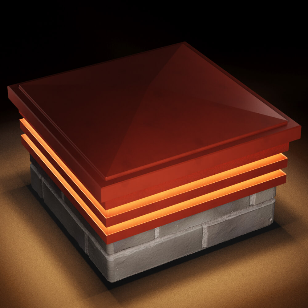 Колпак Zking Бона ХайТек Красный на столб 1.5х1.5 кирпича (385х385мм) с подсветкой в Бирске фото