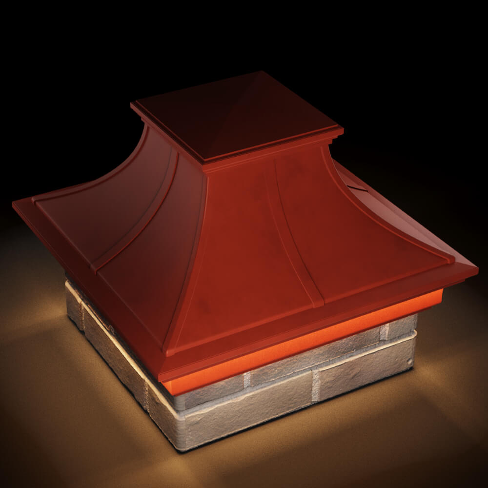 Колпак Zking Монблан Премиум Красный на столб 1.5х1.5 кирпича (385х385мм) с подсветкой в Бирске фото