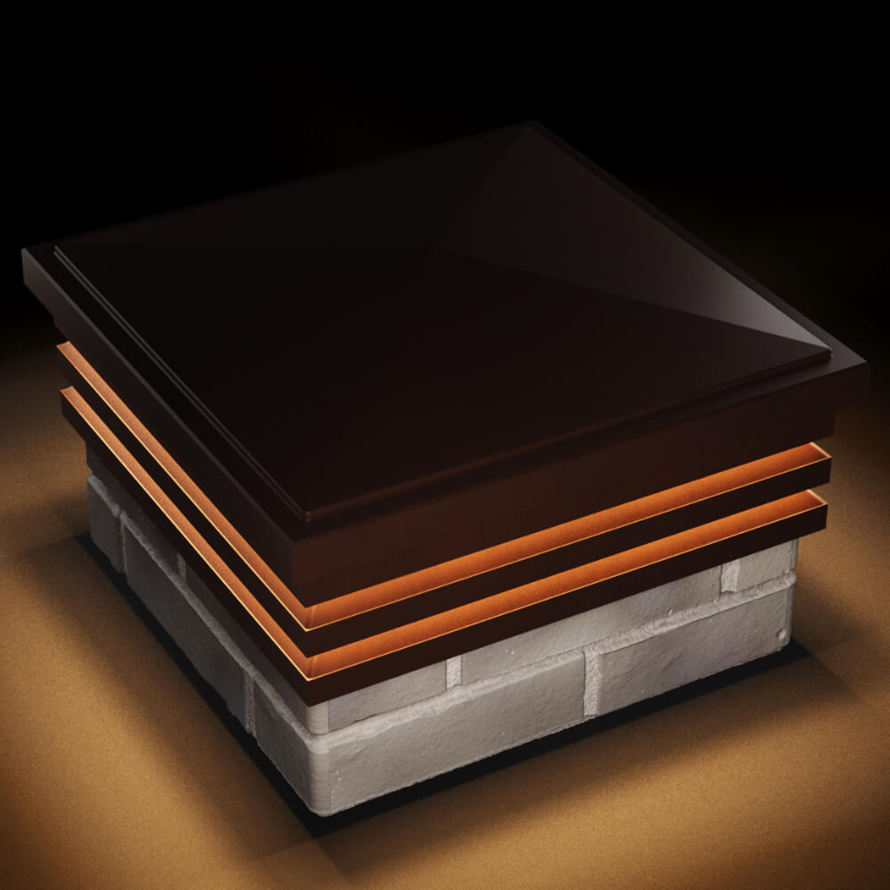 Колпак Zking Бона ХайТек Коричневый на столб 1.5х1.5 кирпича (385х385мм) с подсветкой в Бирске фото